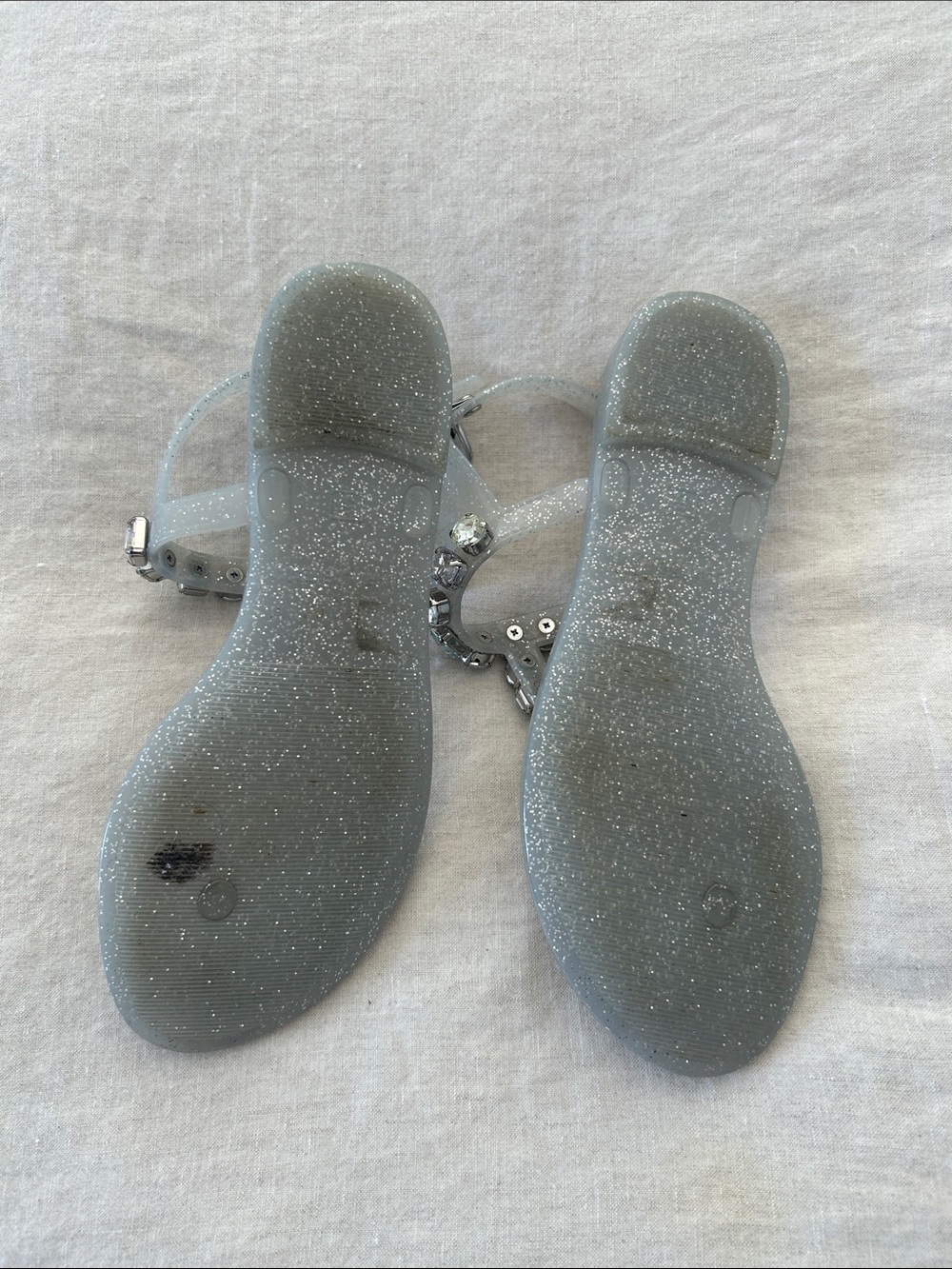Stuart Weitzman Silver Sparkle Jeweled Jelly Sandals - Picture 5 of 8